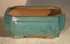 Blue/Green Ceramic Bonsai Pot - Rectangle   6.125" x 5.0" x 2.125"