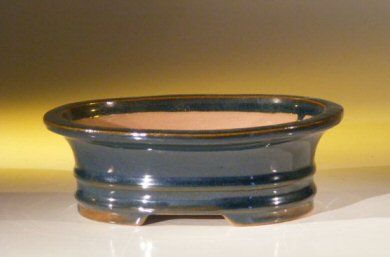 Blue Ceramic Bonsai Pot - Oval   7.0" x 5.5" x 2.375"