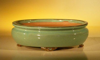 Green Ceramic Bonsai Pot - Oval   10" x 8" x 3.125"