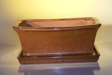 Aztec Orange Ceramic Bonsai Pot - Rectangle Professional Series with Attached Humidity/Drip tray  10.75" x 8.5" x 4.125"
