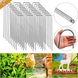 100PCS U-Shaped Securing Stakes Pegs w/ Plastic Gasket Garden Landscape Staples