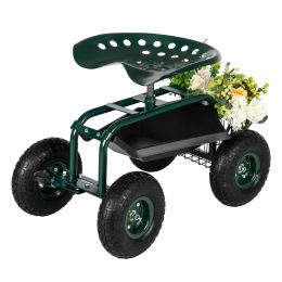 75*45*47cm Iron Short Handle Garden Seat Car, Garden Cart Rolling Work Seat Outdoor Utility Lawn Yard Patio Wagon Scooter for PlantingRT