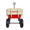 Outdoor station wagon all-terrain pull wooden railing pneumatic tire children's garden (red)