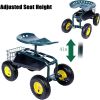 Garden Cart Rolling Work Seat with Tool Tray and 360 Swivel Seat