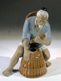 Miniature Ceramic Figurine  Glazed Fisherman - Large