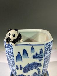 Miniature Ceramic Figurine Panda Pot-Hanger - 1"