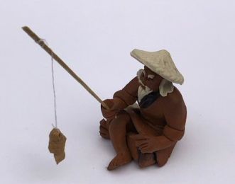Miniature Ceramic Figurine - Unglazed Fisherman  2.0"