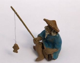 Miniature Ceramic Figurine - Glazed Fisherman  2.0"