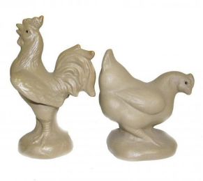 Ceramic Chicken & Rooster Figurines- Set of 4 Various Poses - 3"