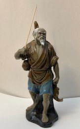 Miniature Ceramic Figurine  Glazed Fisherman - 10"
