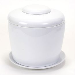 White Porcelain Ceramic Bonsai Cremation Urn with Matching Humidity / Drip Tray Round, 9â€ high and 9â€ in diameter