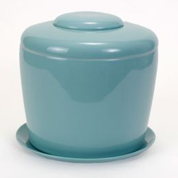 Celadon Blue Porcelain Ceramic Bonsai Cremation Urn with Matching Humidity / Drip Tray Round, 9â€ high and 9â€ in diameter